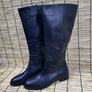 Black Leather Tall Boots Spring Step Womens Size 41 US 9.5-10‎ Fur Lined